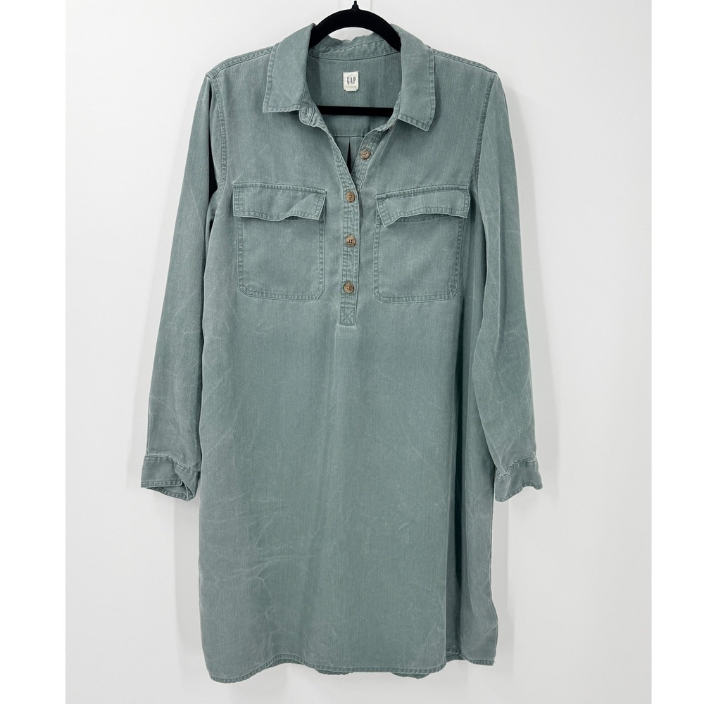 Gap Shirtdress Dress Womens sz L Tencel Utility Travel Preppy casual teacher